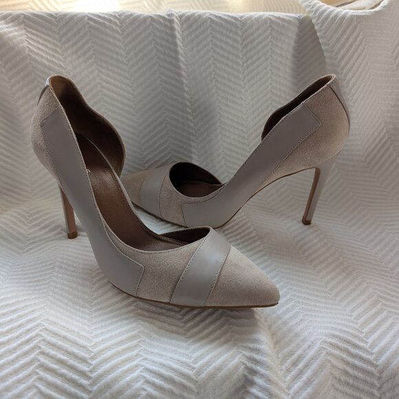 Reiss August Point Toe Court Shoes Leather & Suede Neutral Nude Size 40 Size 9.5 - Picture 2 of 8